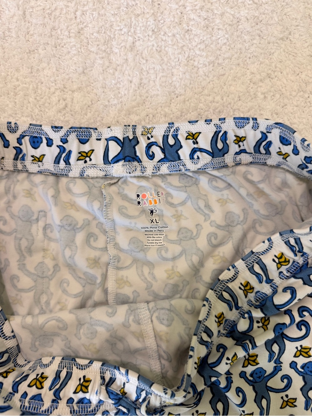 Roller Rabbit White Blue Yellow Monkey Print Pajama set - Picture 4 of 5